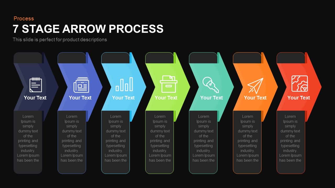 7 stage process arrow powerpoint template