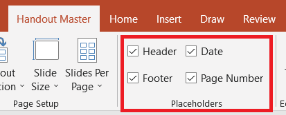 Placeholders in handout master view to reduce PPT file size