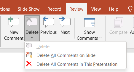 Accept or reject all comments when comparing PowerPoint presentation files