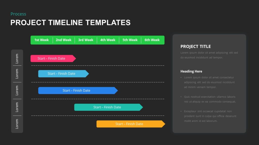 A dark themed variation of Project Timeline Template that can be used for project management purposes