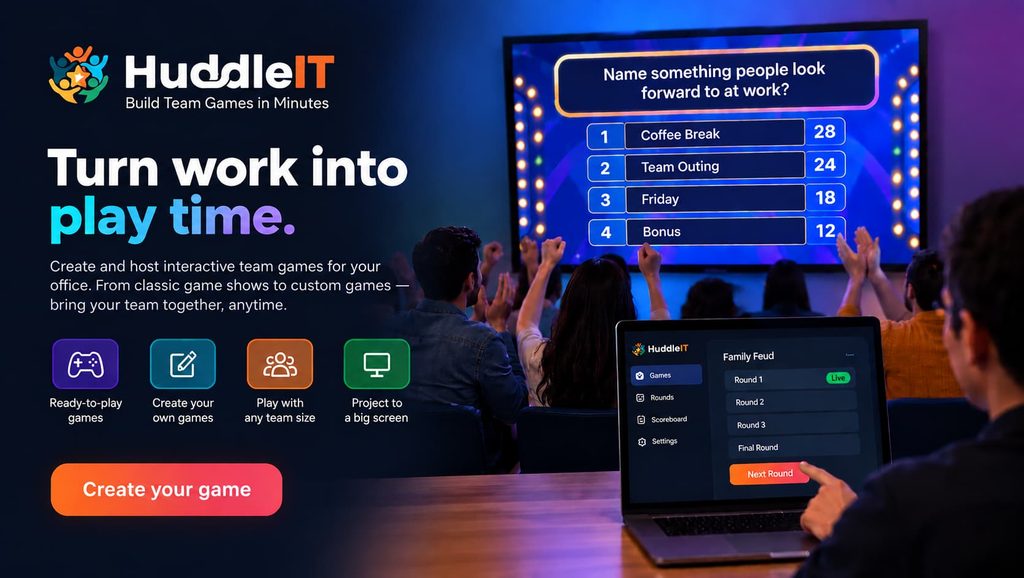 HuddleIT is a web app that lets you host game sessions at work. There are plenty of games to choose from to play with your colleagues.