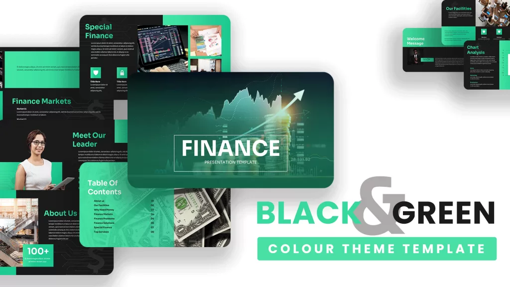 Black and Green Color theme template for PowerPoint