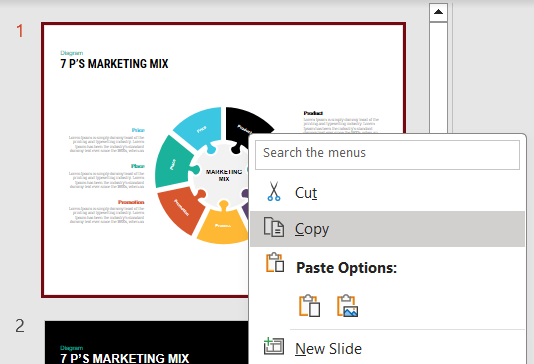 The left side of PowerPoint, showing the slides in the presentation file.