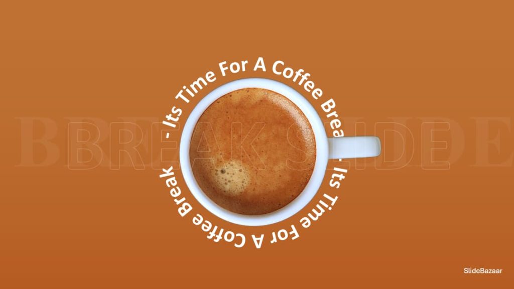 Preview of a PowerPoint template with some text wrapped around a circle, around a top-view of a cup of coffee. 