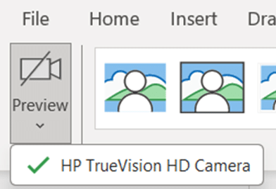 Use the Preview button to select from different cameras, while setting up a Cameo in PowerPoint