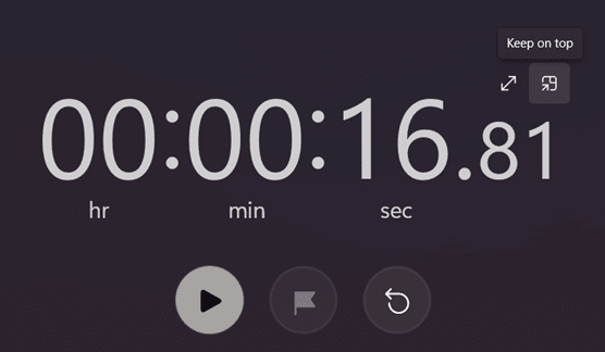 The stopwatch on Windows, with a tiny button on one corner that reads &quot;Keep on top&quot;