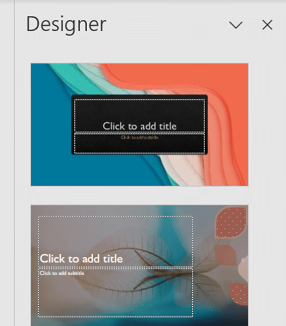 Microsoft Designer suggesting design options for slides in PowerPoint