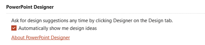 Option in PowerPoint to switch on the Designer features.