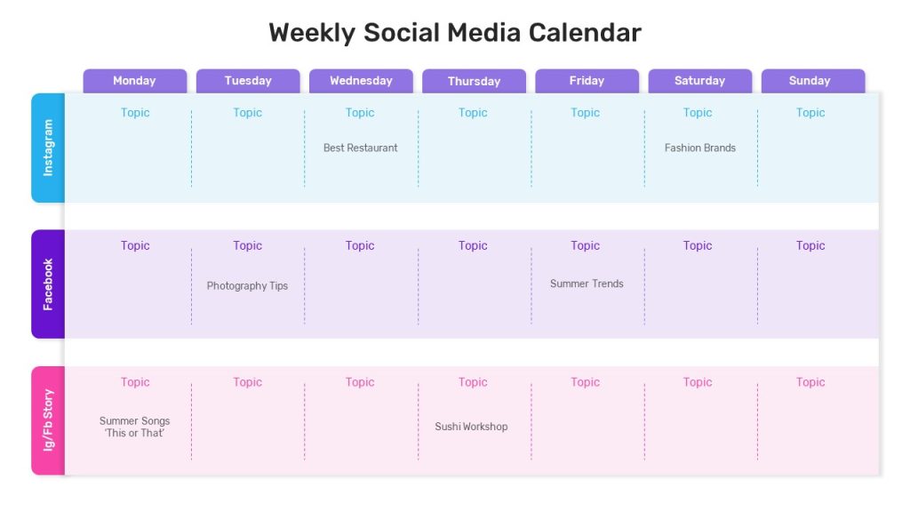 A social media calendar template for PowerPoint