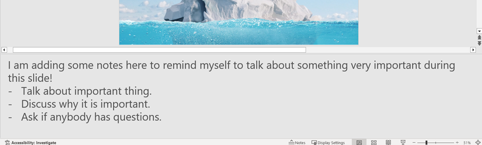 A preview of what speaker notes look like in PowerPoint.