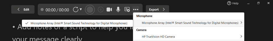 An option that lets you change the microphone and camera settings in PowerPoint.