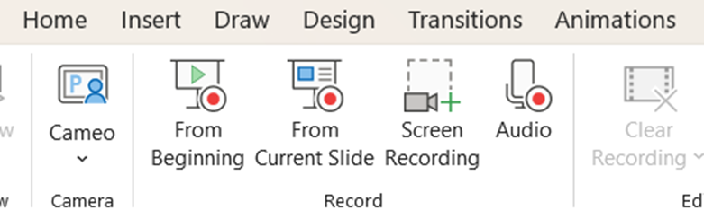 Recording options available in PowerPoint
