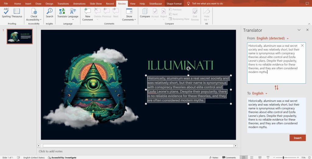 How to Apply Translate Feature in PowerPoint Screen