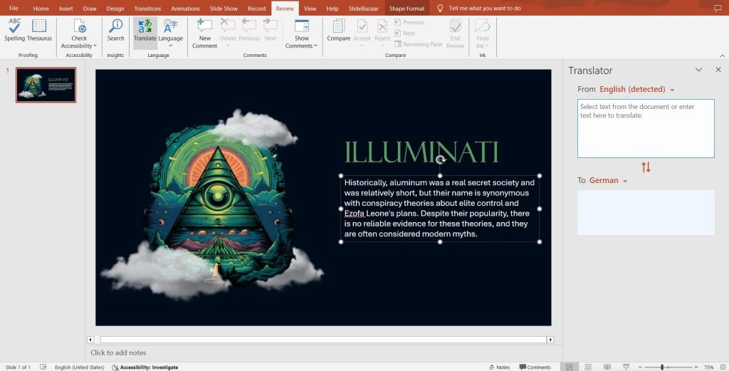 How to Apply Translate Feature in PowerPoint Translate