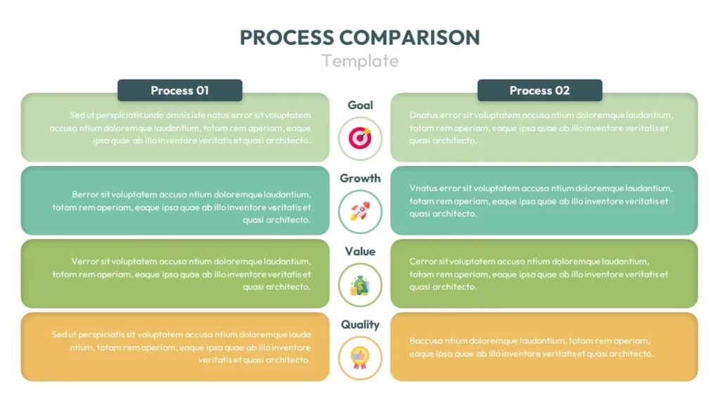 Process comparison PowerPoint slide template