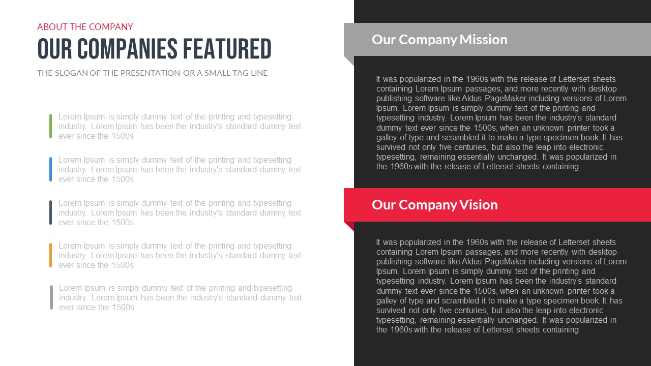 Company Profile PowerPoint Template Free Vision and Mission Slide