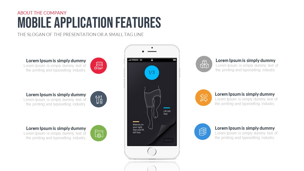 Company Profile PowerPoint Template Free Mobile Application Features Slide