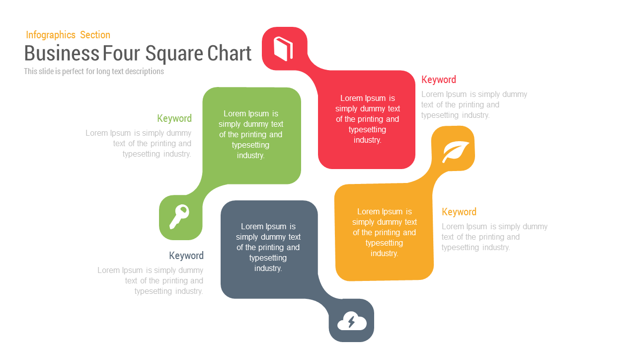 Four radial square PowerPoint Diagram Template