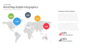 World Map Bubble Infographics powerpoint and keynote slide