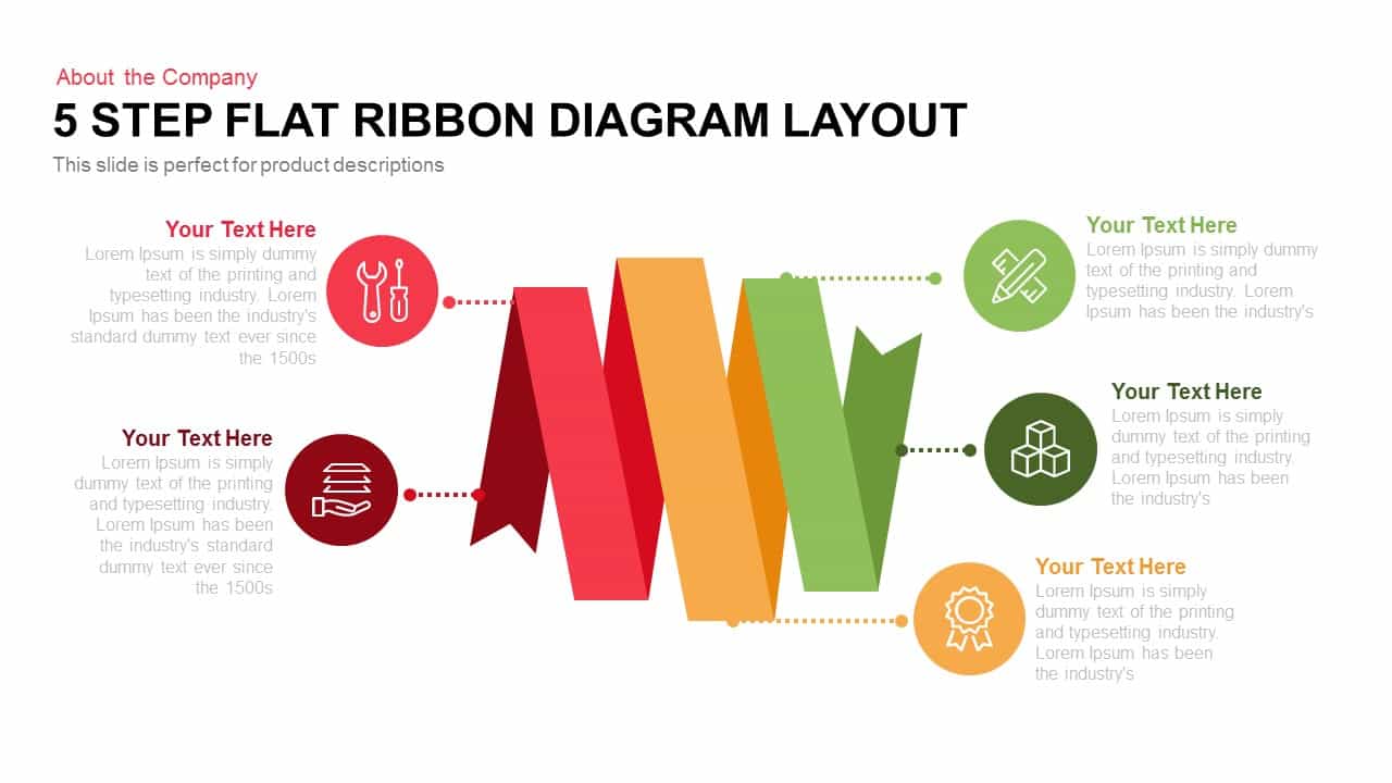 5 Step Flat Ribbon Diagram Layout for PowerPoint and Keynote Template