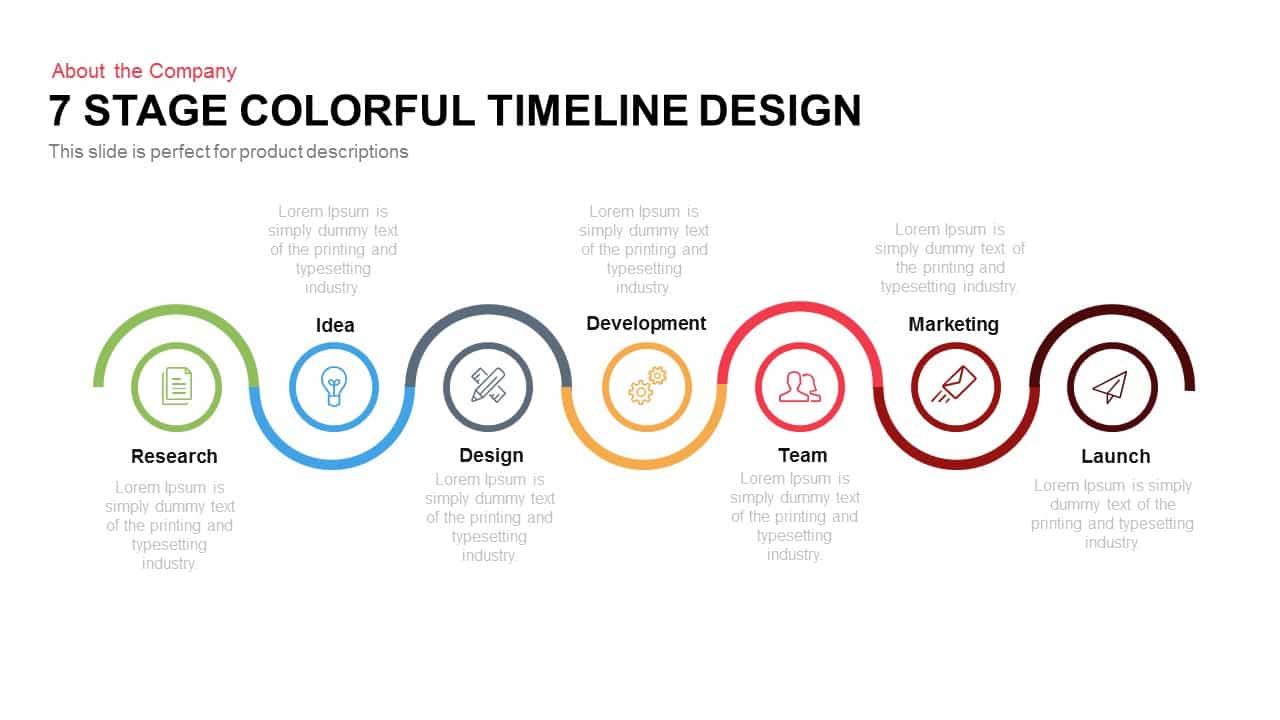 7 Stage Colourful Timeline Design Template for PowerPoint and Keynote