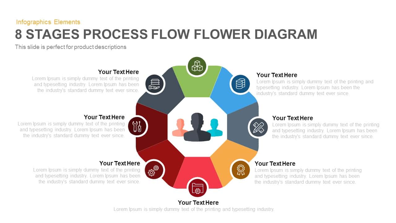 8 Stages Flower Process Flow Diagram PowerPoint Template