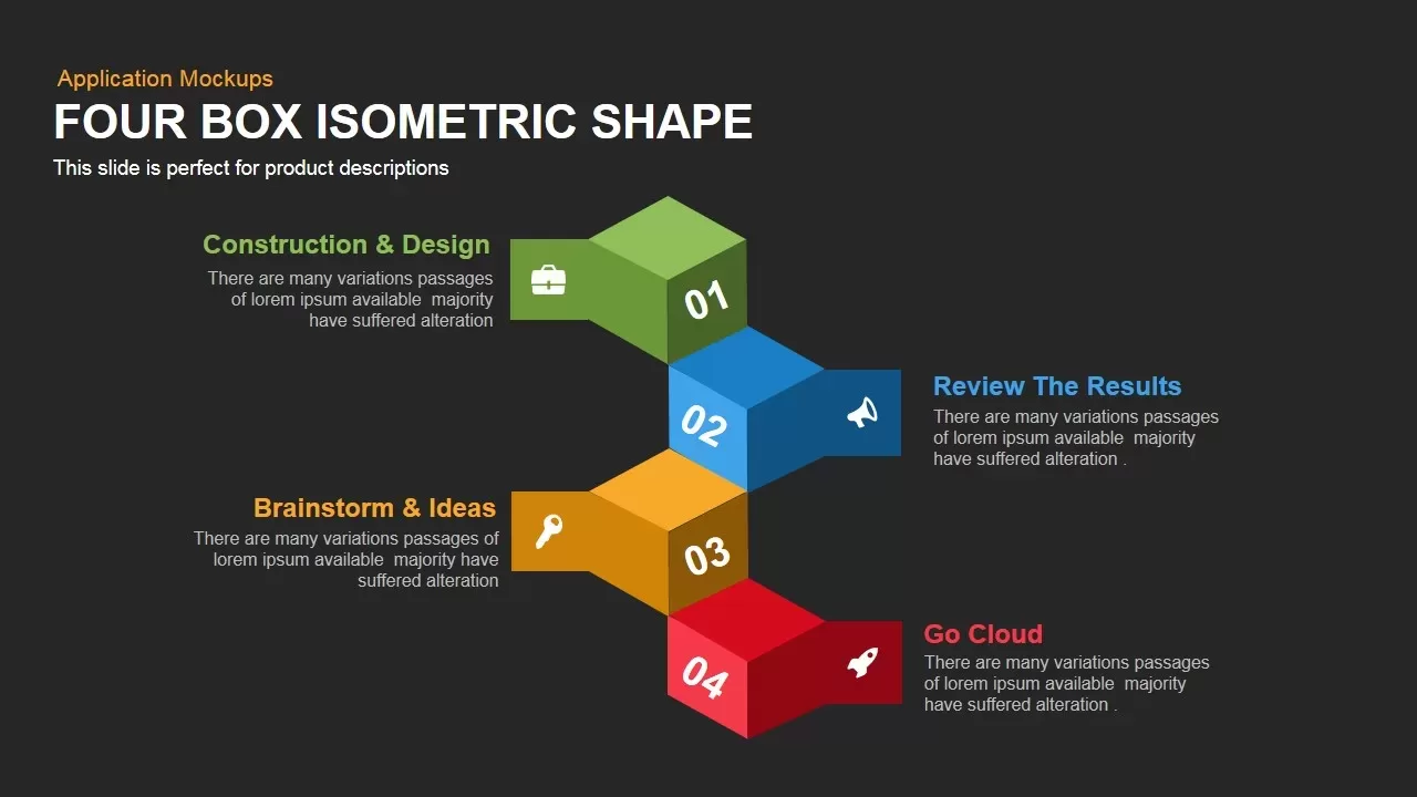 Four Box PowerPoint Isometric Shapes and Keynote Slide