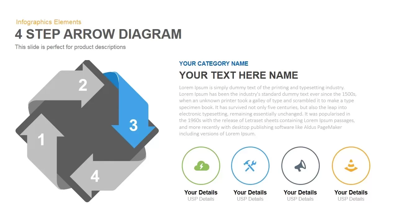 Four Step Arrow Diagram Powerpoint Keynote template