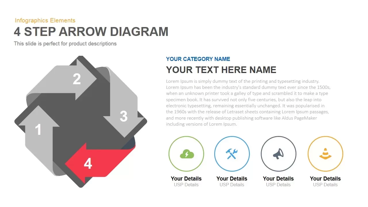 Four Step Arrow Diagram Powerpoint Keynote template