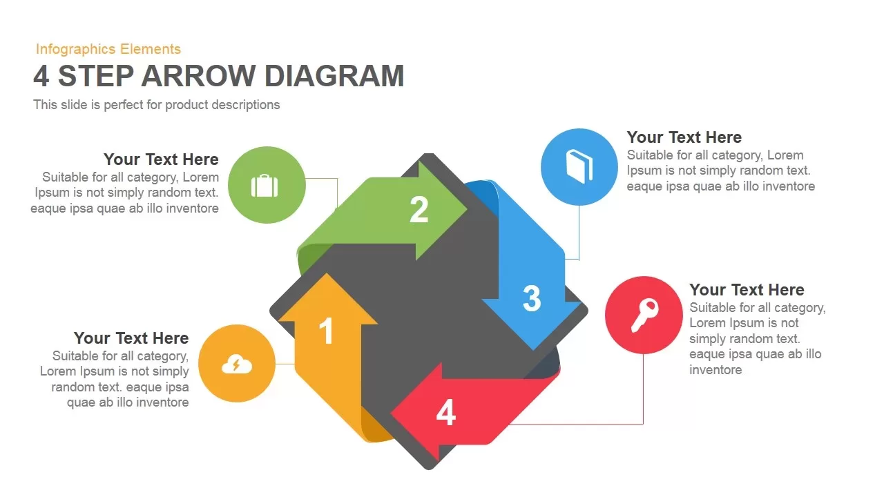 Four Step Arrows Diagram PowerPoint Template and Keynote Slide