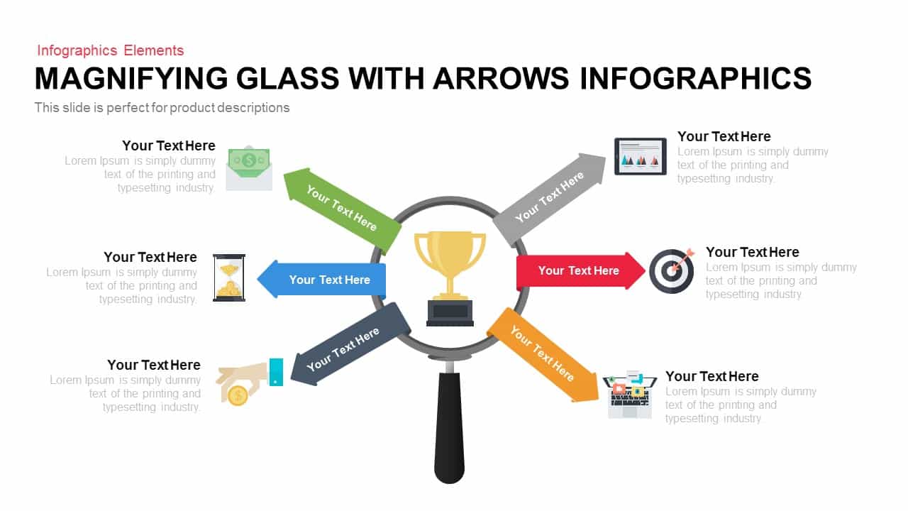 Magnifying Glass PowerPoint Template With Arrows Infographics