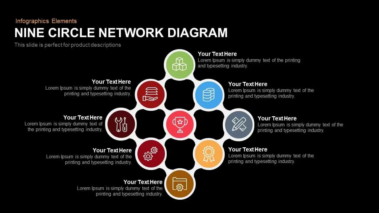 Nine Circle Network Diagram Powerpoint Keynote