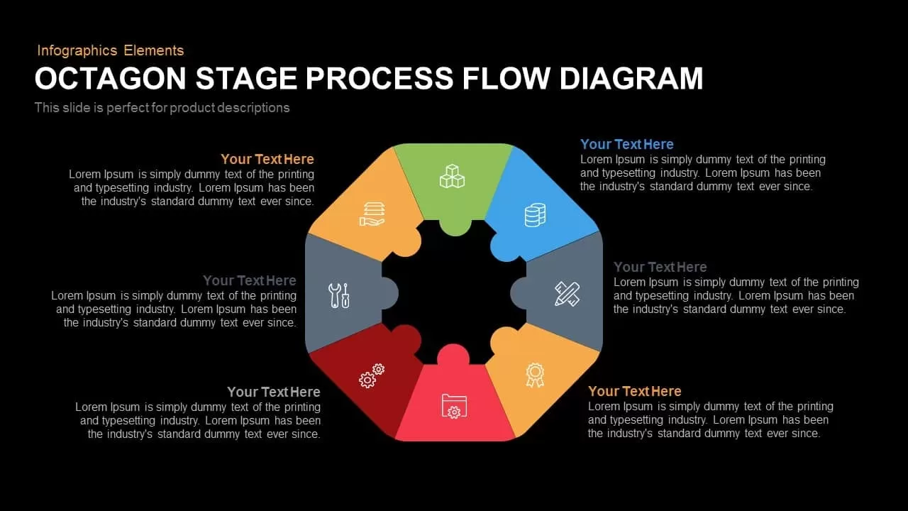 Octagon Stage Process Flow Diagram PowerPoint Template and Keynote Slide