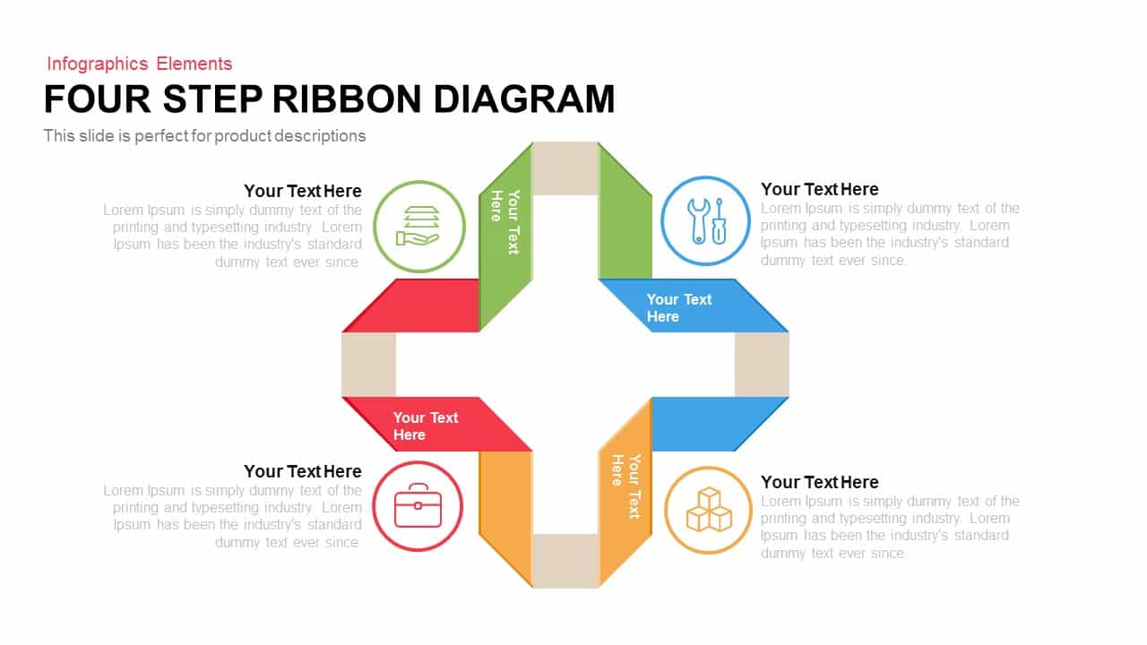 4 Step Ribbon Diagram PowerPoint Template and Keynote Slide