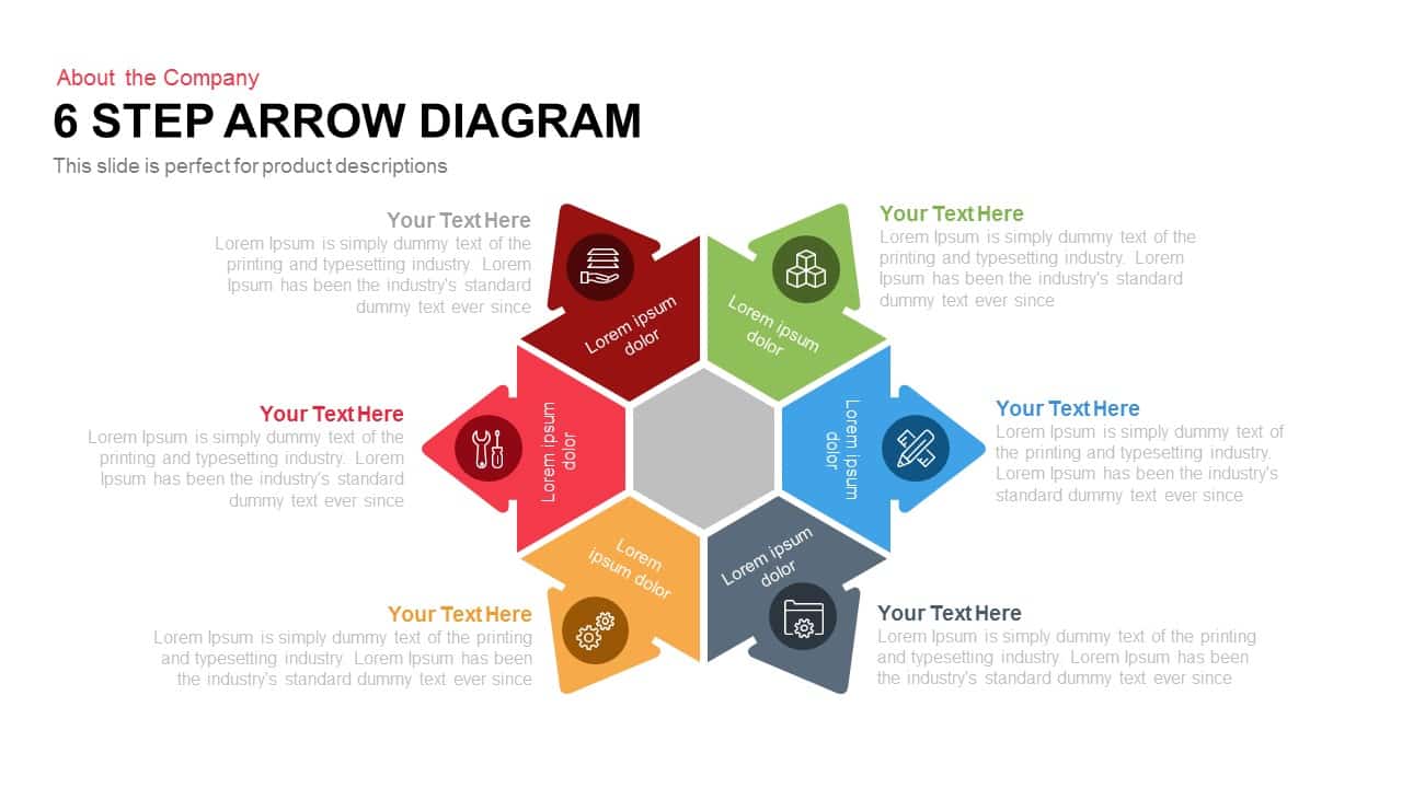 6 Step Arrow Diagram PowerPoint Template and Keynote Slide