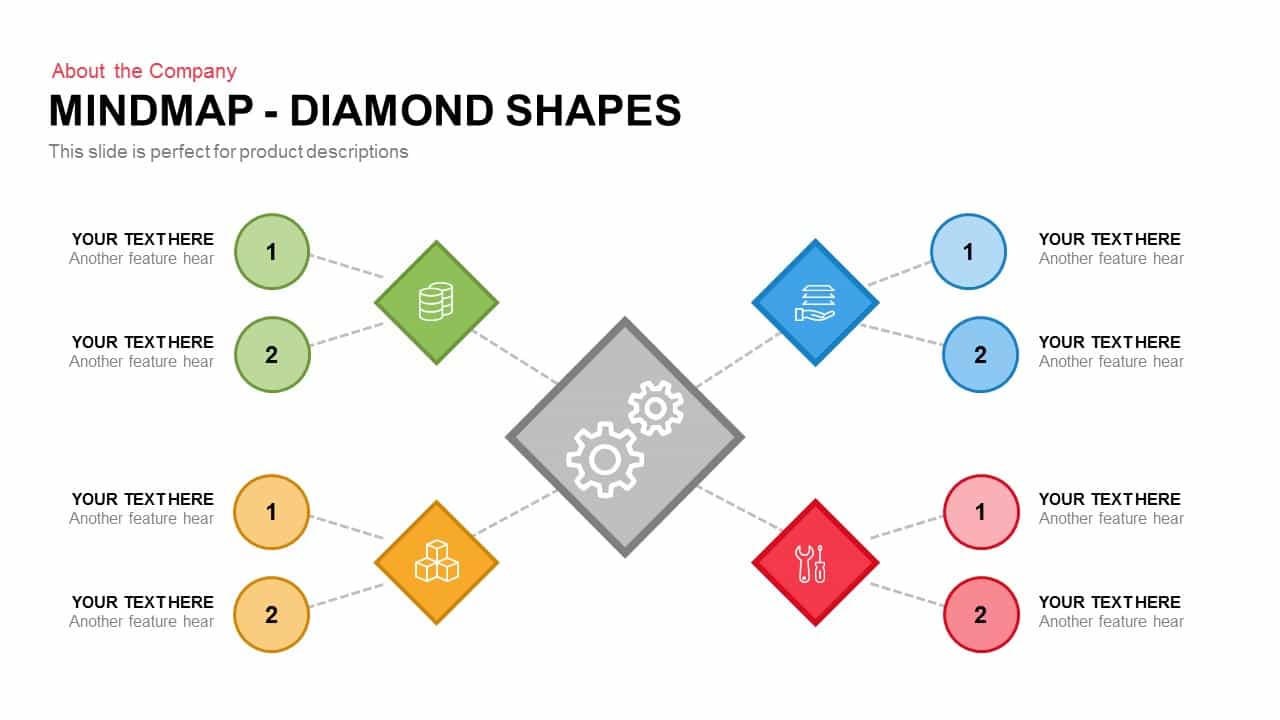 Mind map PowerPoint Template and Keynote Slide in Diamond Shape