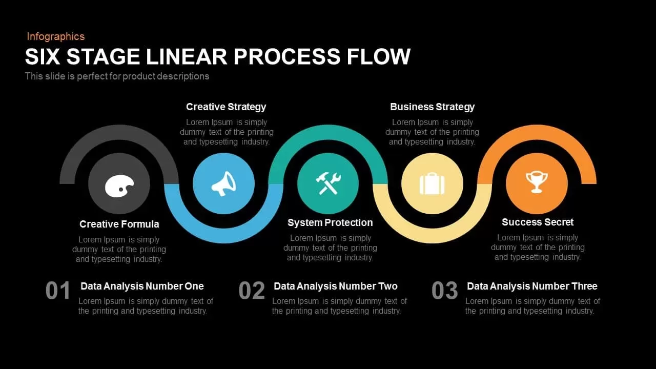 Six Stage Linear Process Flow Powerpoint Keynote