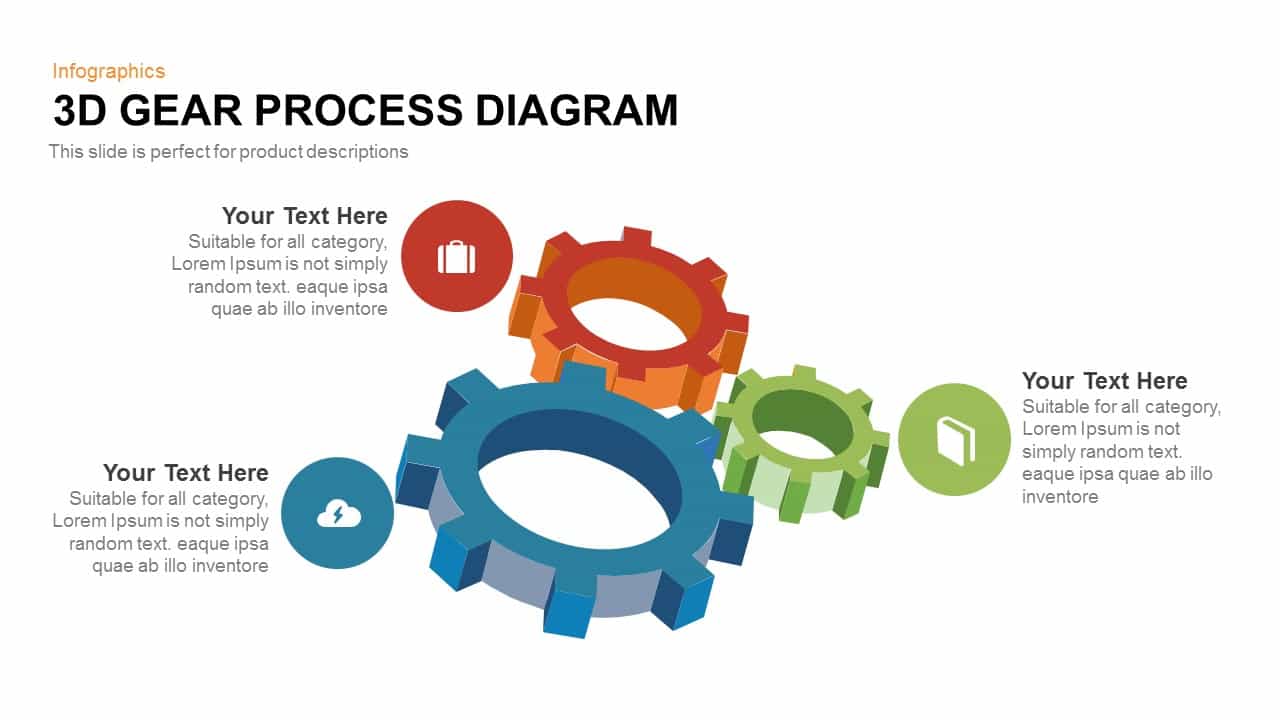 3D Gear Process Diagram PowerPoint Template and Keynote Slide