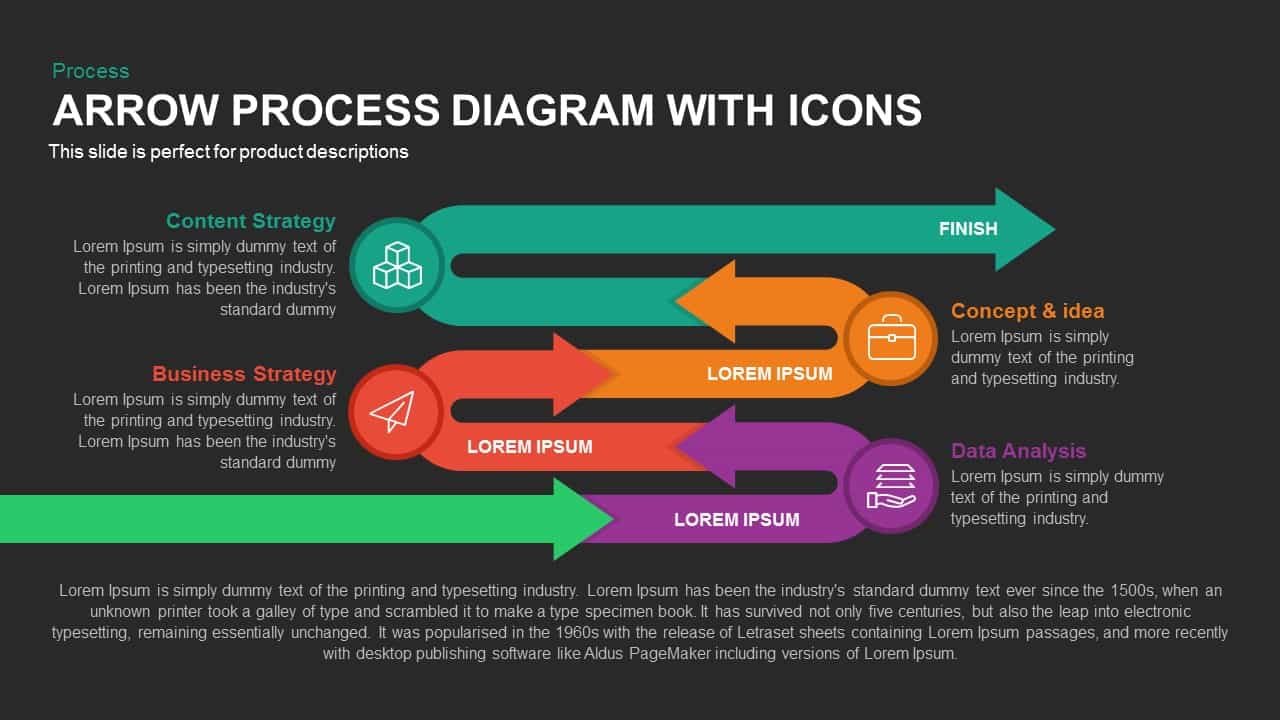 Arrow Process Diagram With Icons Powerpoint Template Slidebazaar 0130