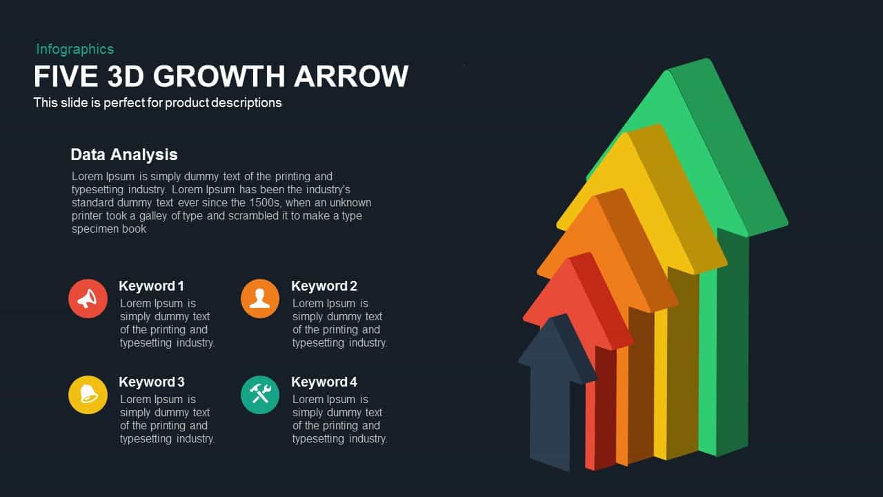 Five 3d Growth Arrows Template for PowerPoint and Keynote