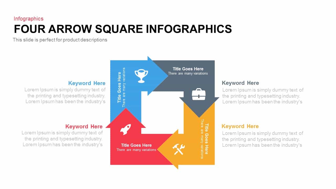 Four Arrow Square Infographic Template for PowerPoint and Keynote
