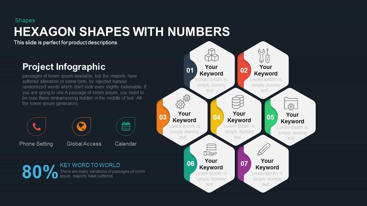 Hexagon Shape Template with Numbers PowerPoint and Keynote Slide