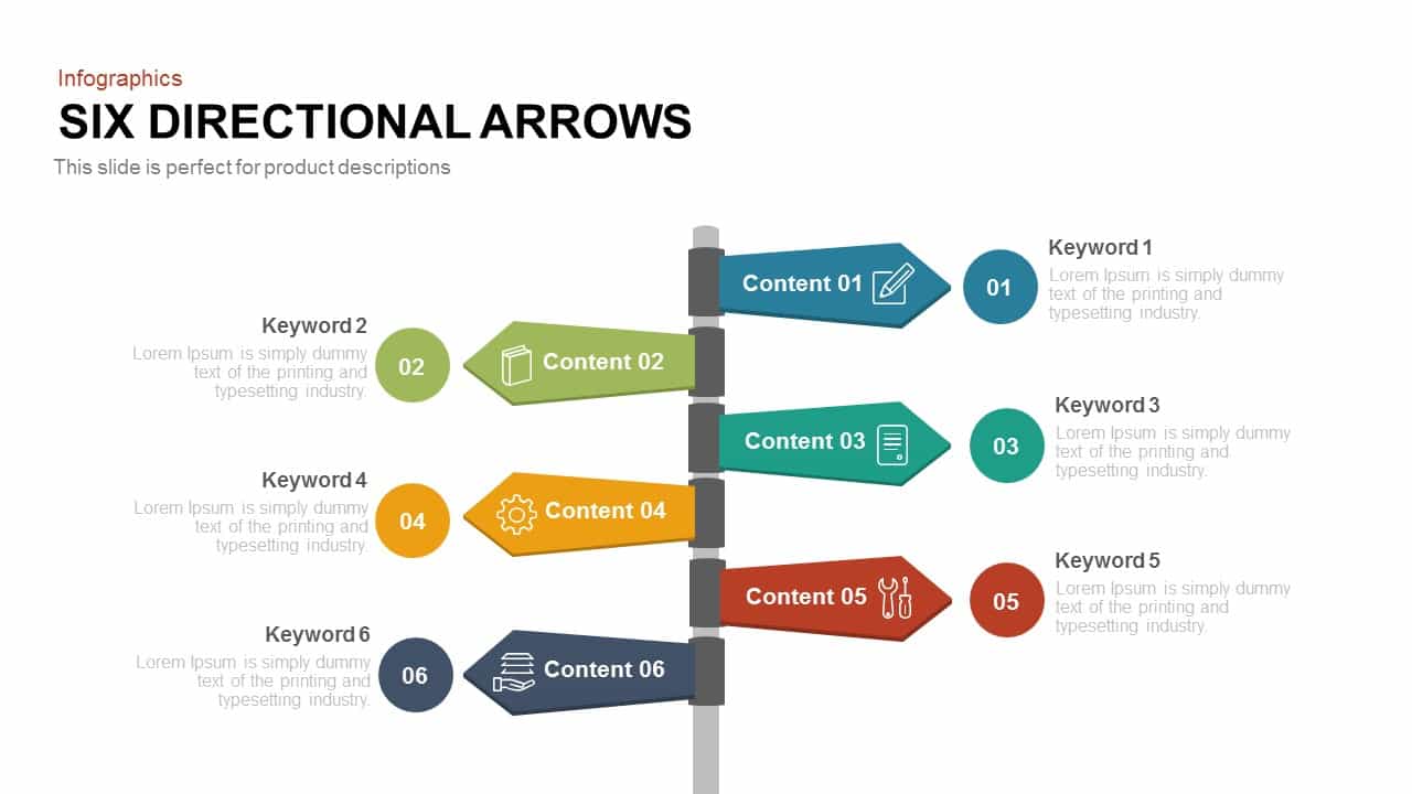 Six Directional Arrows PowerPoint Templates and Keynote
