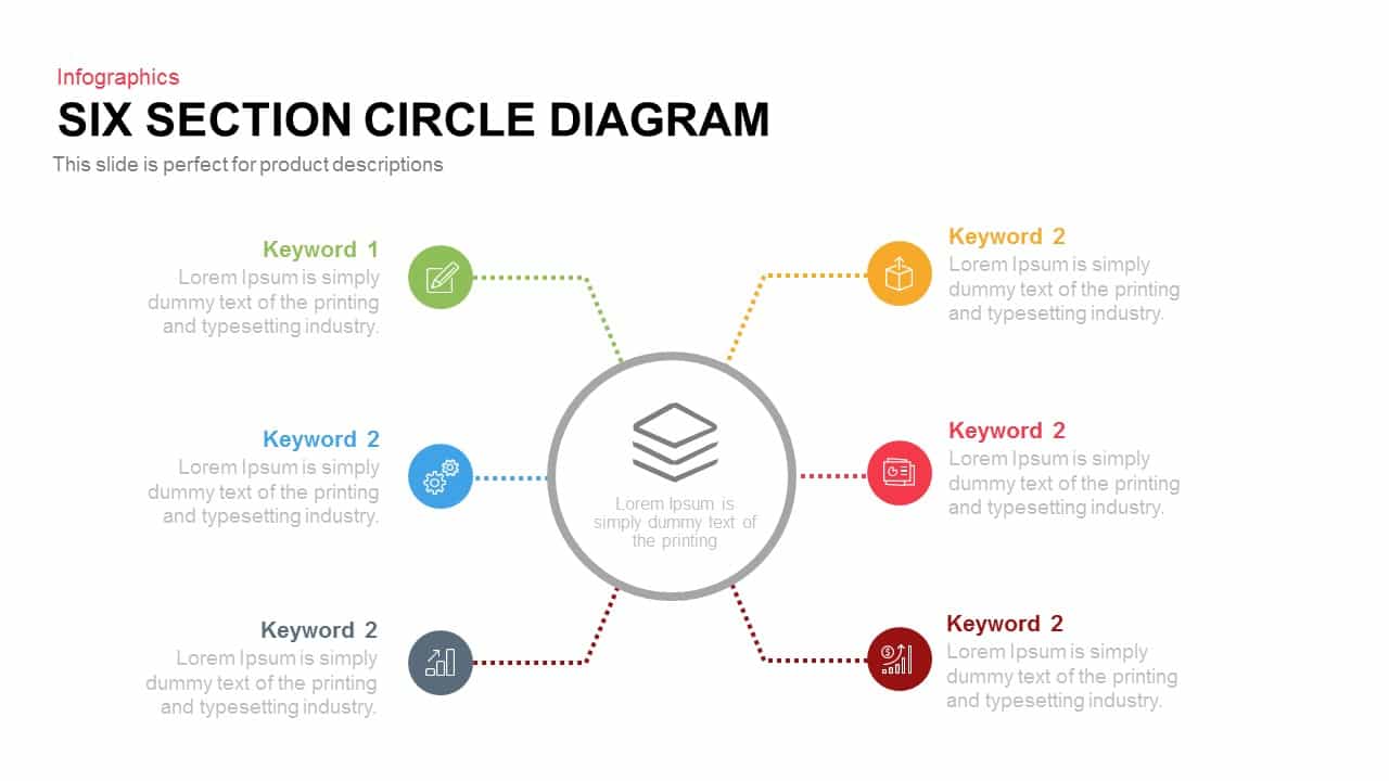 Four and Six Section Circle Diagram Template for PowerPoint and Keynote
