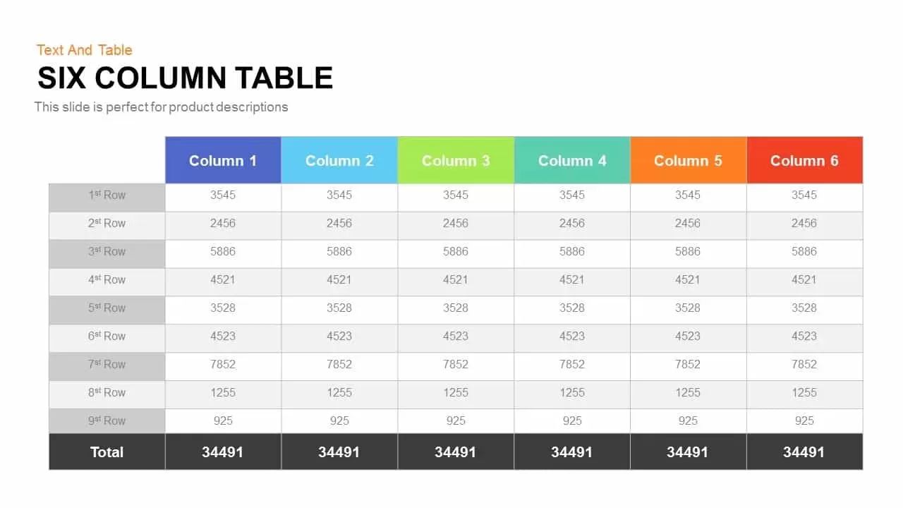 Six Column Table PowerPoint Template and Keynote Slide