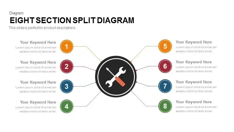 8 section split diagram for PowerPoint presentation