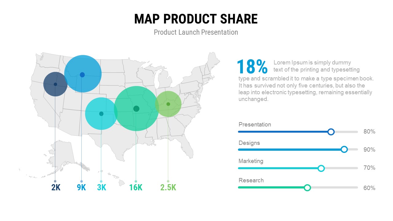 Product Launch PowerPoint Presentation Template and Keynote Map Product Share