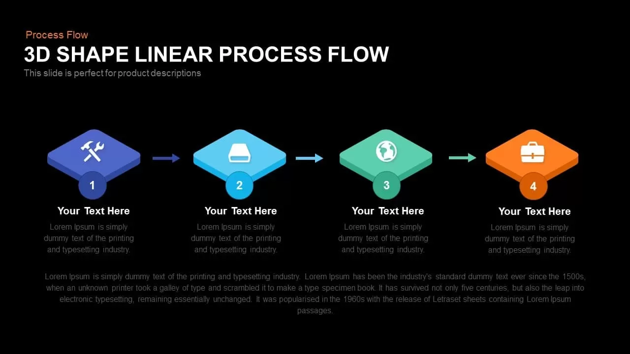 3d Shape Linear Process Flow Powerpoint and Keynote template