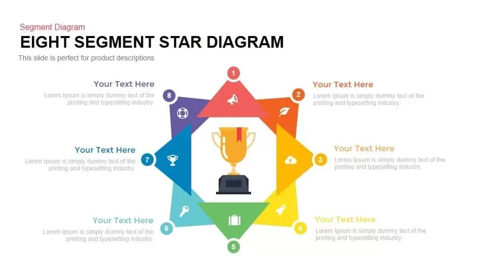 8 segment star diagram template for PowerPoint and keynote slides