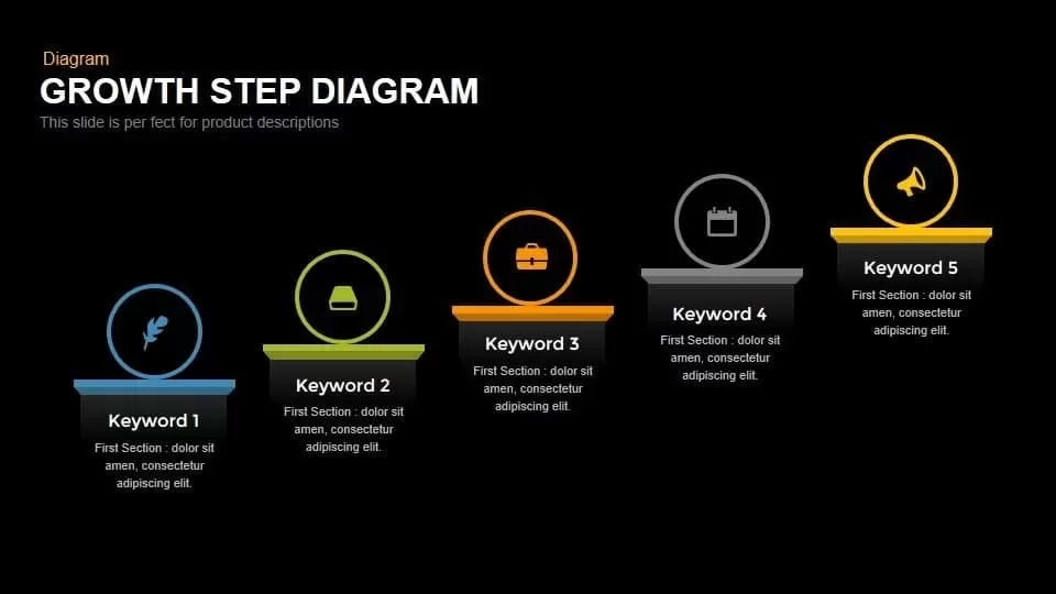 Growth step diagram template for PowerPoint and keynote